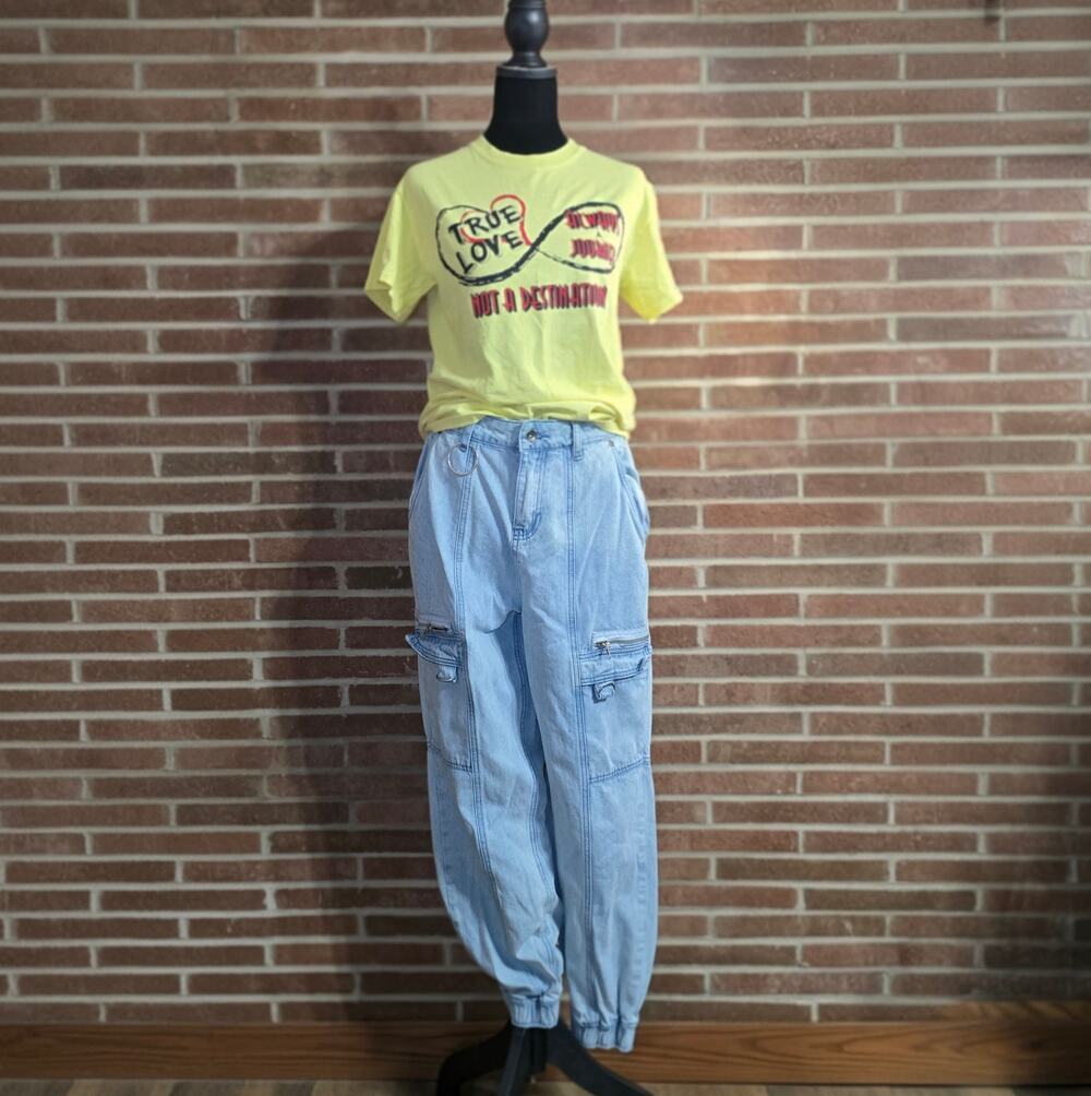 Hot Topic Light Wash Denim Cargo Jogger Pants Y2K Techwear Utility